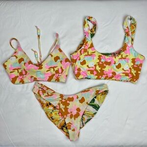 Maaji Swimwear, Reversable 3 peice Bikini Set, 2 Tops, Pink Camo, Floral